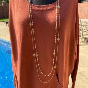 Long Gold and Pearl Necklace